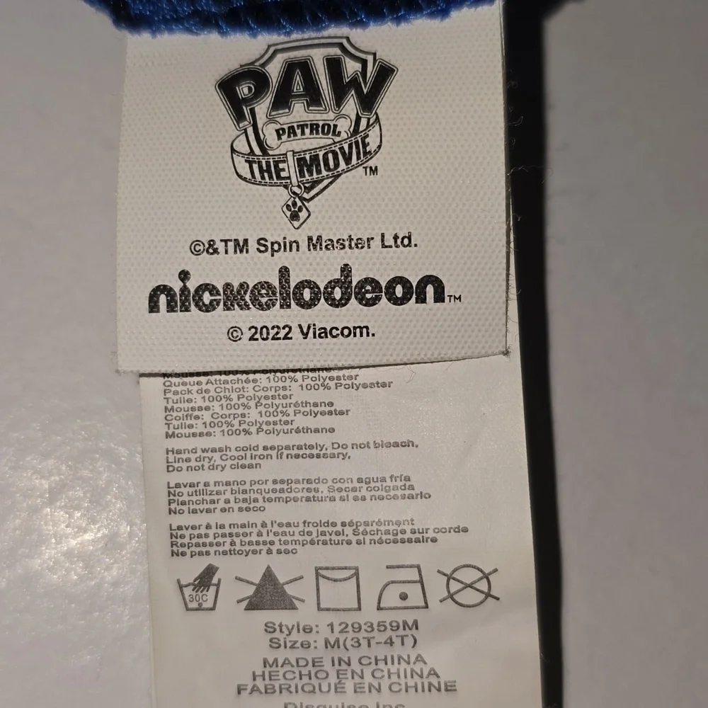 Nickelodean Paw Patrol Hallowen Outfit For Toddler 4T